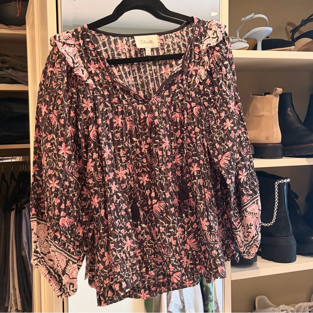 Cleobella Pink and Black Floral Blouse